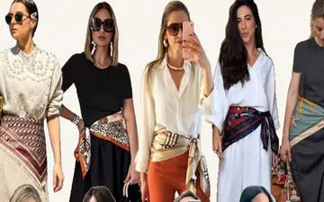 استایل شیک و مینیمال با یک گره ساده؛ آموزش بستن روسری به دور کمر