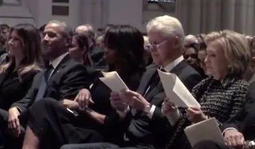 همنشینی اوباما و همسر ترامپ در مراسم خاکسپاری مادر جرج بوش