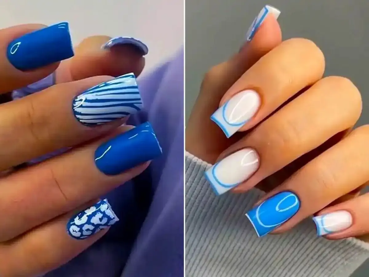 با این ۱۵ طراحی ناخن آبی، استایلت رو خاص کن