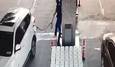 مصدوم شدن کارگر پمپ بنزین به دلیل بی احتیاطی یک راننده + فیلم 